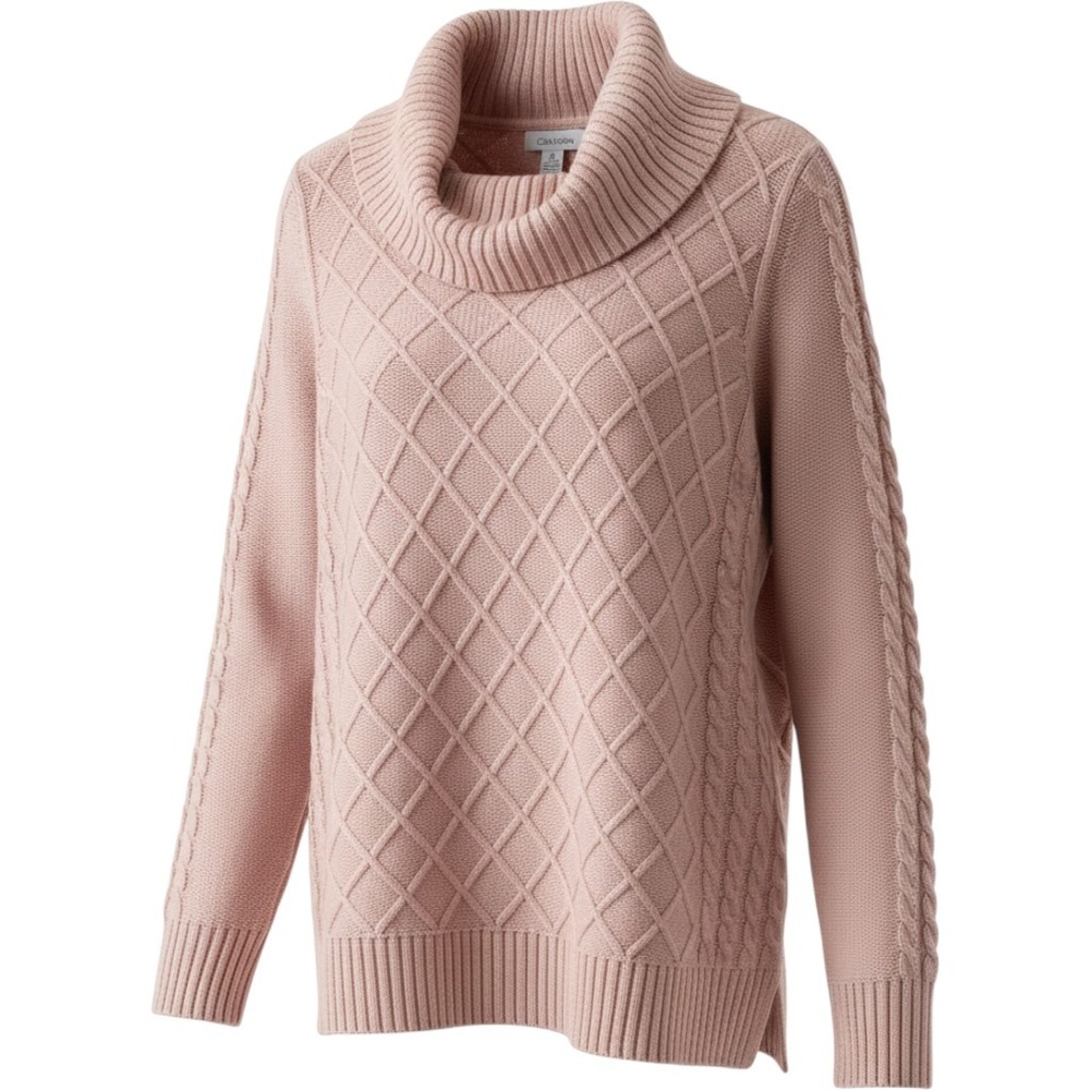 Calvin Klein Womens Pale Pink Cowl Neck Cable Diamond Knit Sweater M9XS6704 L